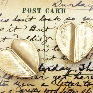 Vintage Large Clip On Gold Tone Heart Earrings